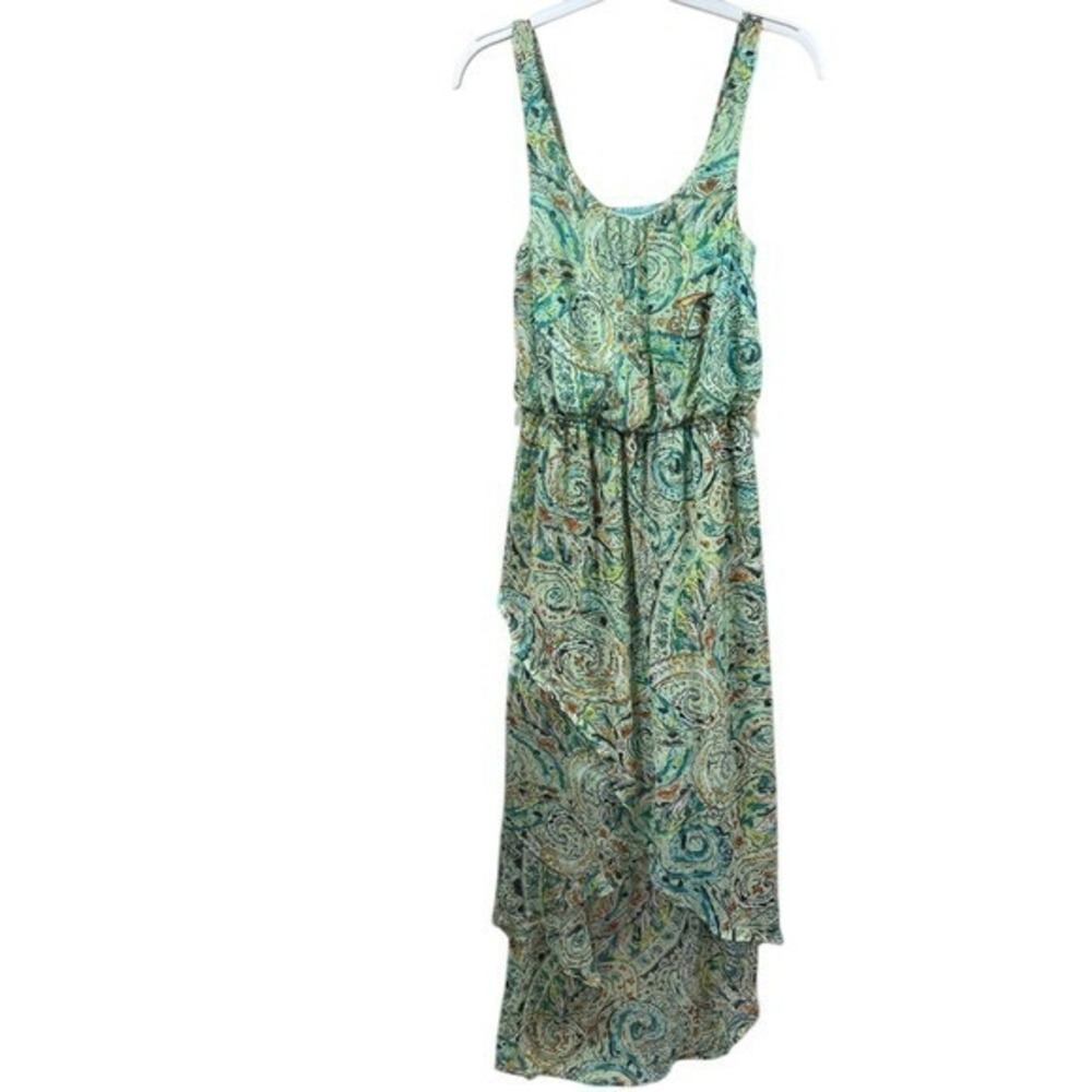 Women's Paisley Print High Low Maxi Dress Flowy Tiered Skirt Elastic Waist‎